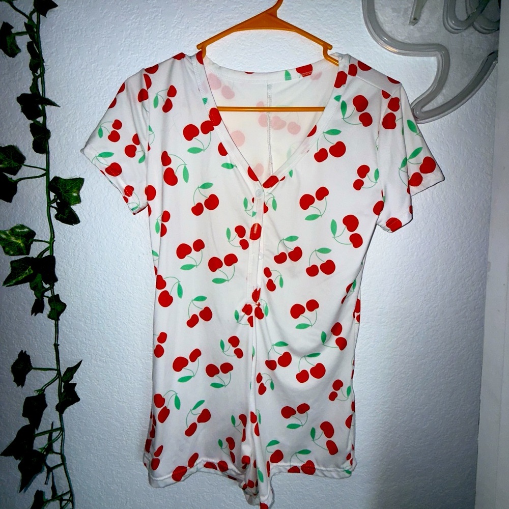 Cherry Print Pajama Romper – Size S (No Brand)
